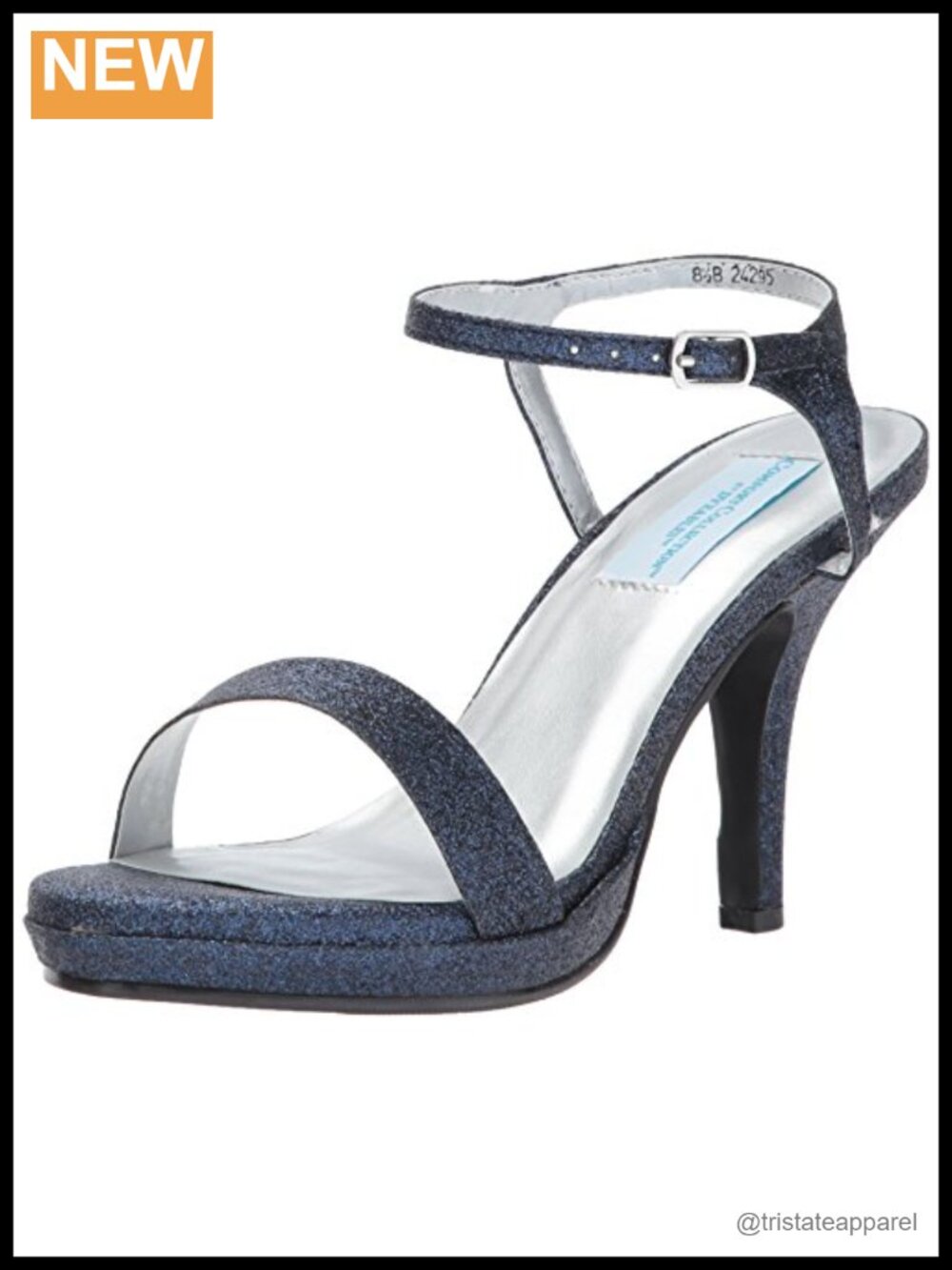 Women's Navy Heeled Sandals with Ankle Strap and Flexible Sole
